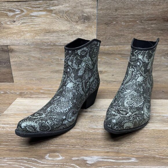 Nomad Wrangler Black/White Paisley Rubber Cowboy Rainboot Women's Size 9 - Picture 1 of 7